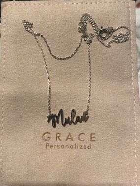 Grace Personalized Silver 'Mulan' Script Name Necklace